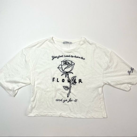 Pull & Bear Take the Flower & Go for it T-Shirt - Picture 1 of 9